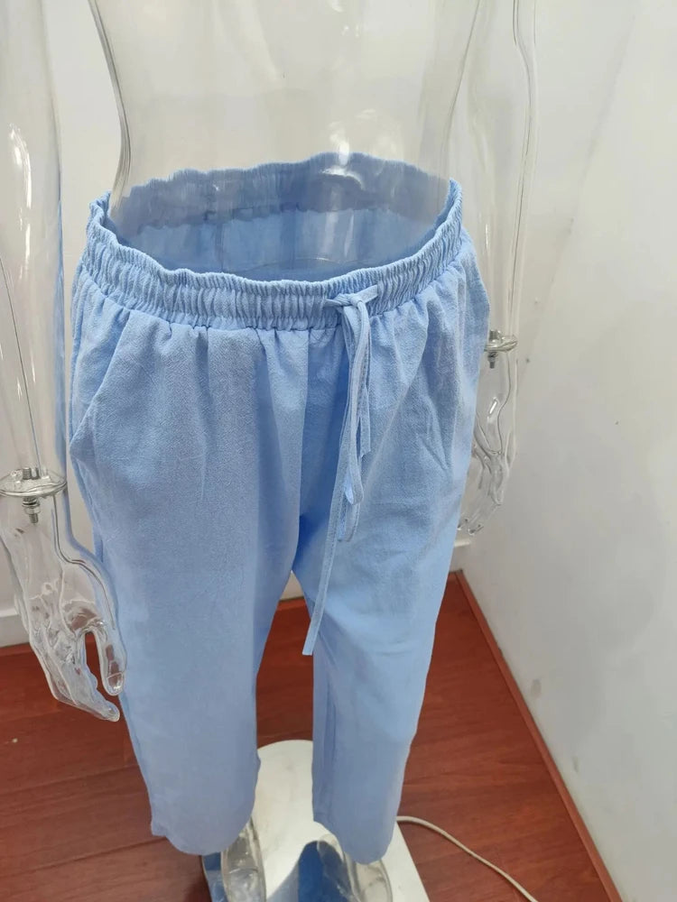 Pantalones de lino y algodón para mujer / Verano-otoño / informales, transpirables, deportivos.