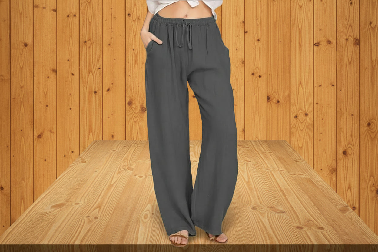 Pantalones de lino y algodón para mujer / Verano-otoño / informales, transpirables, deportivos.