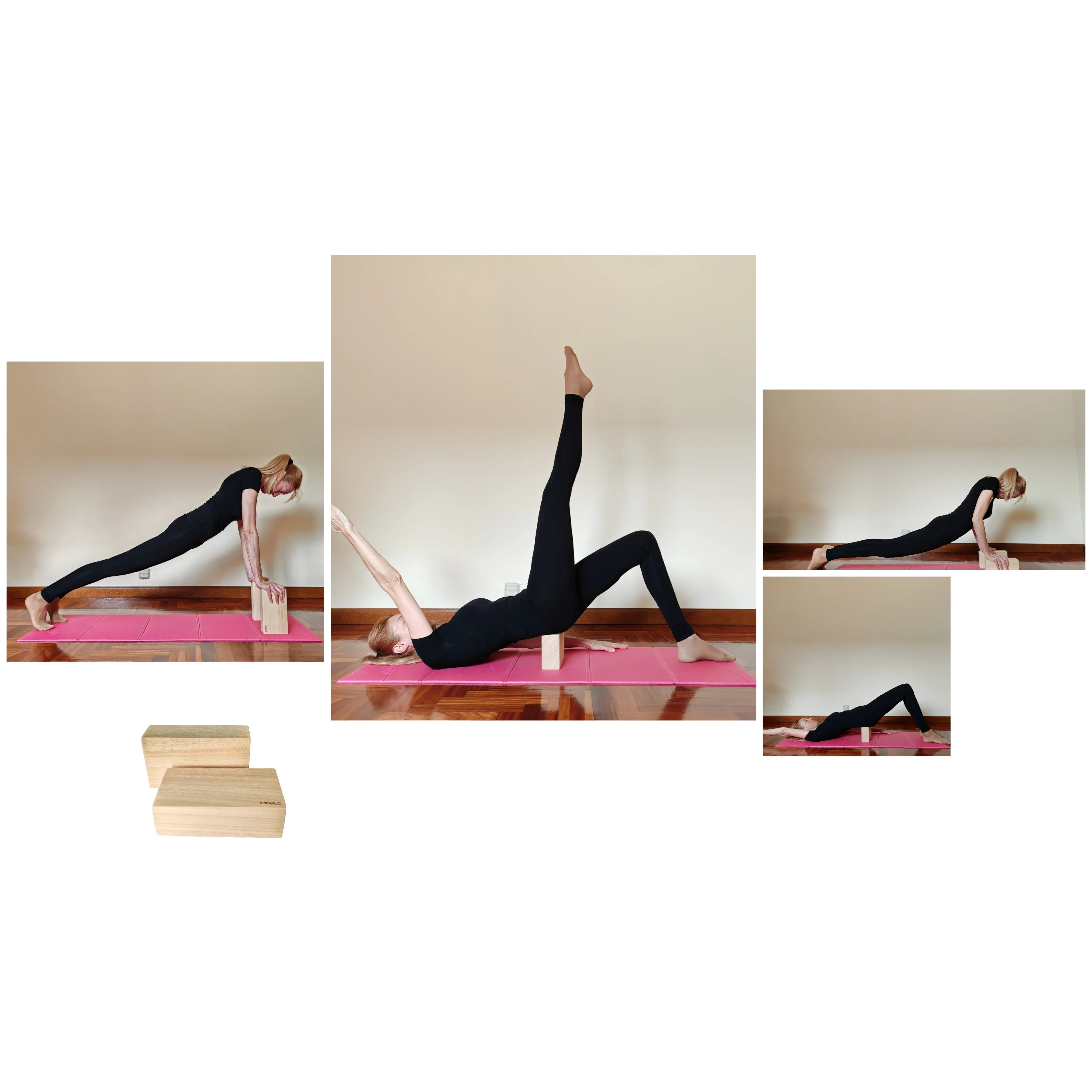 Movalc ®  Bloques de madera para Yoga, Pilates, Ccalistenia o Rehabilitación de 23 x 13 x 7