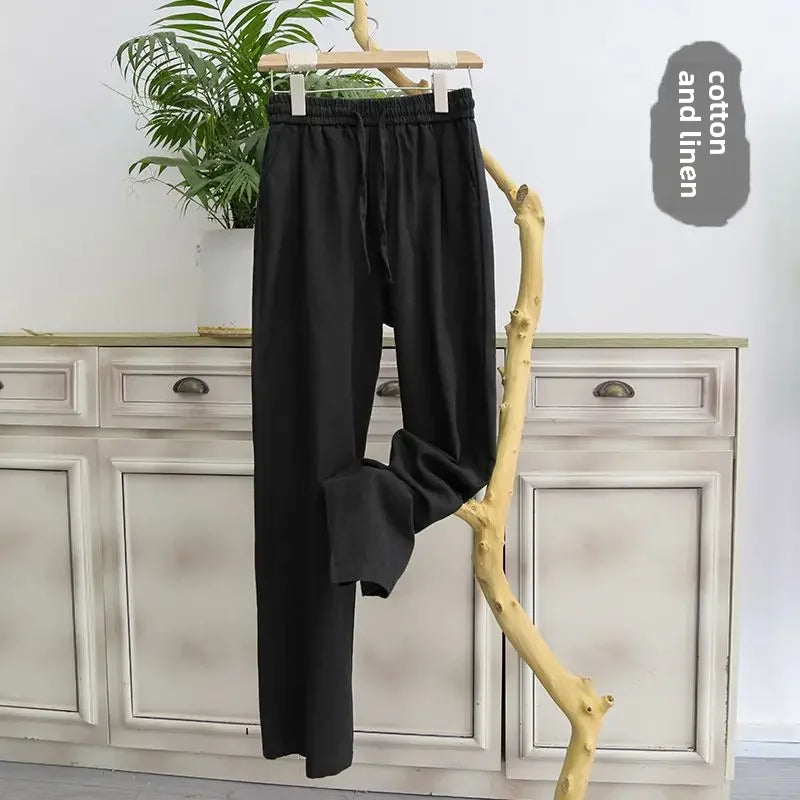 Pantalones de lino puro de alta gama para hombre / holgados, de pierna recta, informales