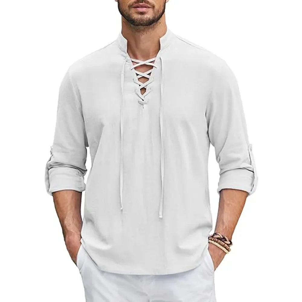 Camisa renacentista para hombre / Estilo medieval, vikingo / Algodón y lino