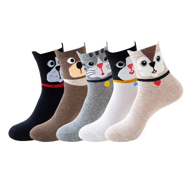 5 pares de calcetines divertidos para mujer, calcetines kawaii lindos 3D de algodón con dibujos animados, cómodos, con estampado de gato, lunares y rayas, estilo casual y moderno coreano. Regalos.