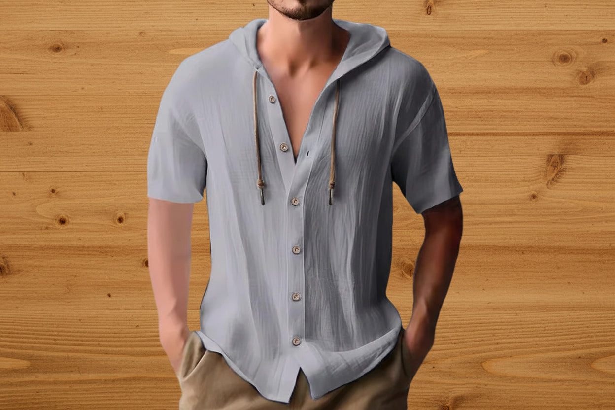 Camisas holgadas de un solo pecho con capucha de manga corta / informales de color sólido