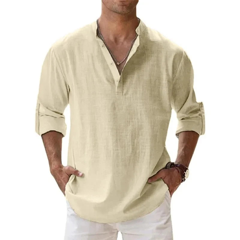 Camisa ligera para hombre / Estilo urbano / Algodón y lino / Hawaianas con cuello transpirable.