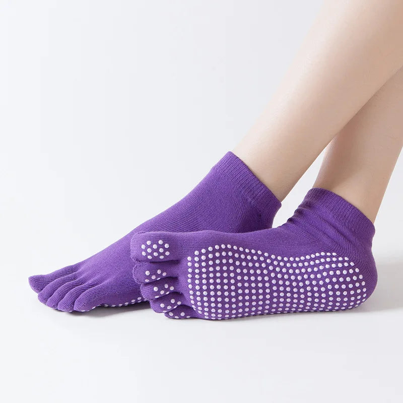 Calcetines de yoga antideslizantes para mujer, calcetines de fitness, pilates, gimnasio, cinco dedos, deportivos, de algodón, coloridos, elásticos, para invierno.