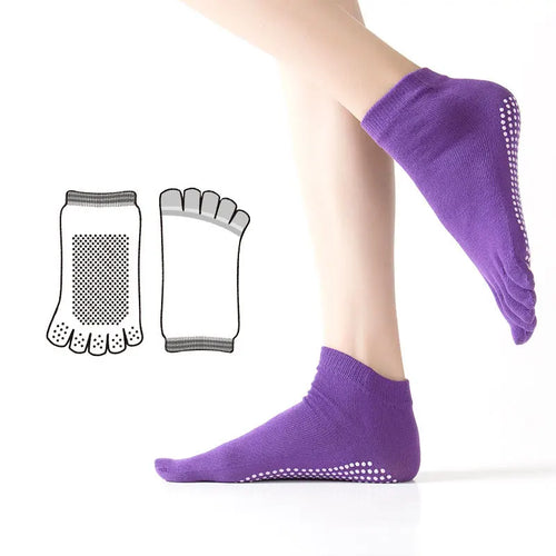 Calcetines de yoga antideslizantes para mujer, calcetines de fitness, pilates, gimnasio, cinco dedos, deportivos, de algodón, coloridos, elásticos, para invierno.