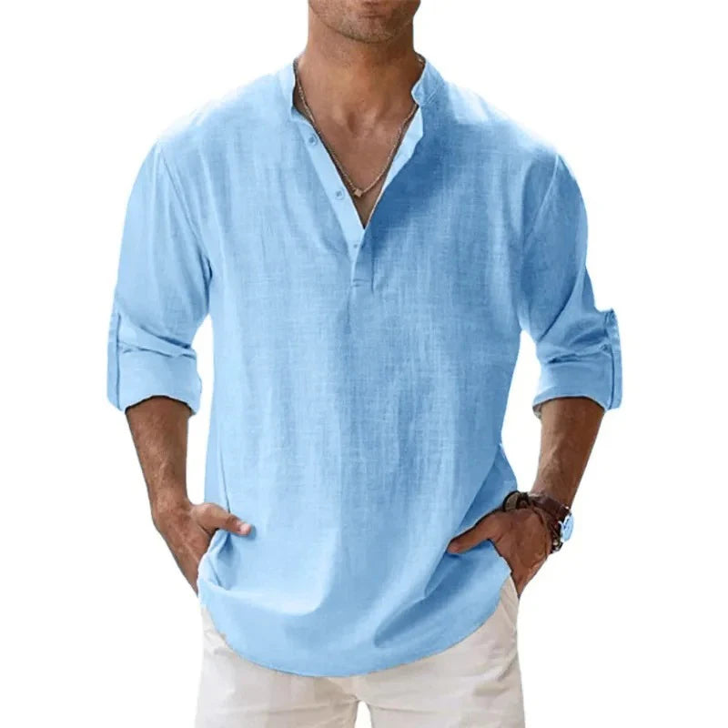 Camisa ligera para hombre  de algodón y lino