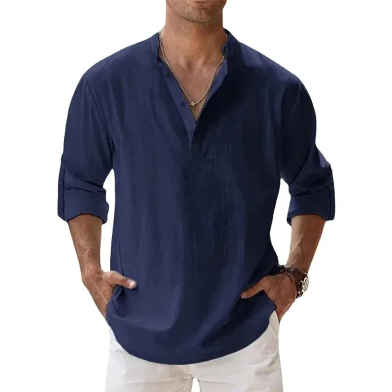 Camisa ligera para hombre / Estilo urbano / Algodón y lino / Hawaianas con cuello transpirable.