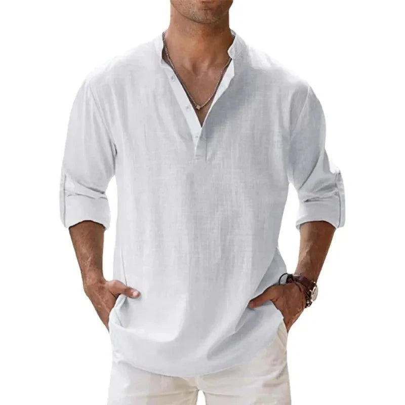 Camisa ligera para hombre / Estilo urbano / Algodón y lino / Hawaianas con cuello transpirable.