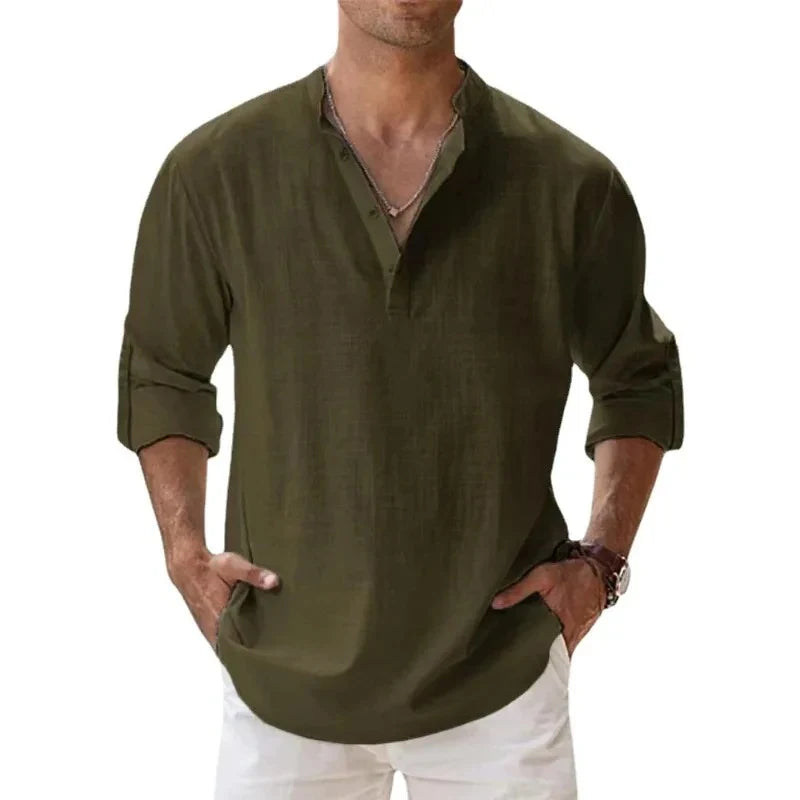 Camisa ligera para hombre / Estilo urbano / Algodón y lino / Hawaianas con cuello transpirable.