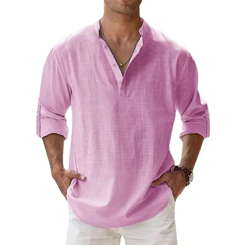 Camisa ligera para hombre / Estilo urbano / Algodón y lino / Hawaianas con cuello transpirable.