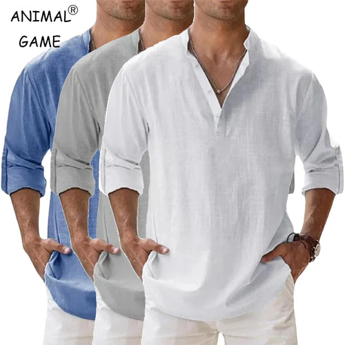 Camisa ligera para hombre / Estilo urbano / Algodón y lino / Hawaianas con cuello transpirable.