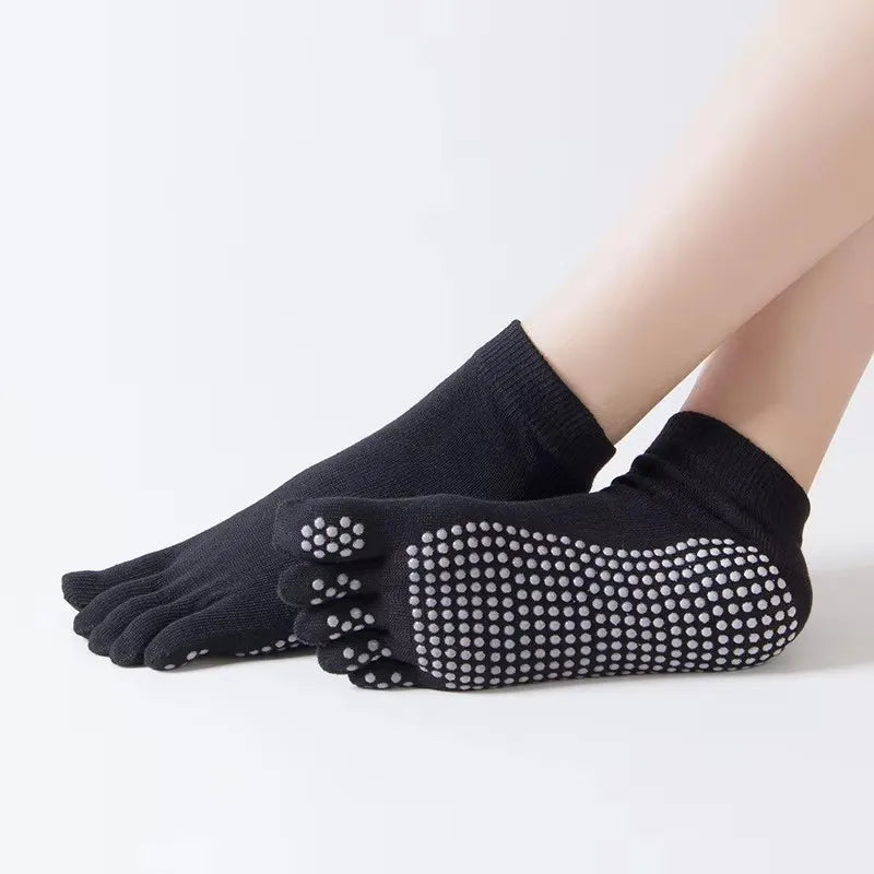 Calcetines de yoga antideslizantes para mujer, calcetines de fitness, pilates, gimnasio, cinco dedos, deportivos, de algodón, coloridos, elásticos, para invierno.