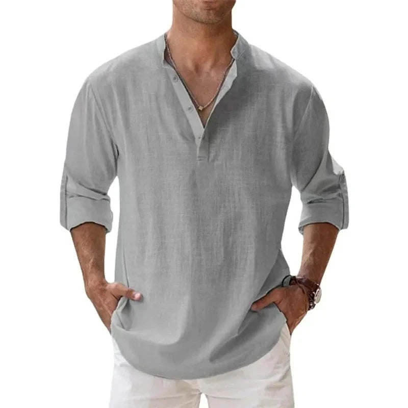 Camisa ligera para hombre / Estilo urbano / Algodón y lino / Hawaianas con cuello transpirable.