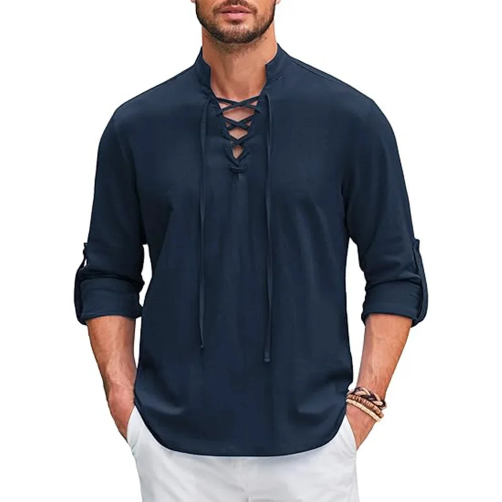 Camisa renacentista para hombre / Estilo medieval, vikingo / Algodón y lino