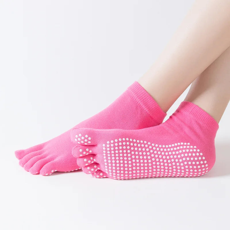 Calcetines de yoga antideslizantes para mujer, calcetines de fitness, pilates, gimnasio, cinco dedos, deportivos, de algodón, coloridos, elásticos, para invierno.