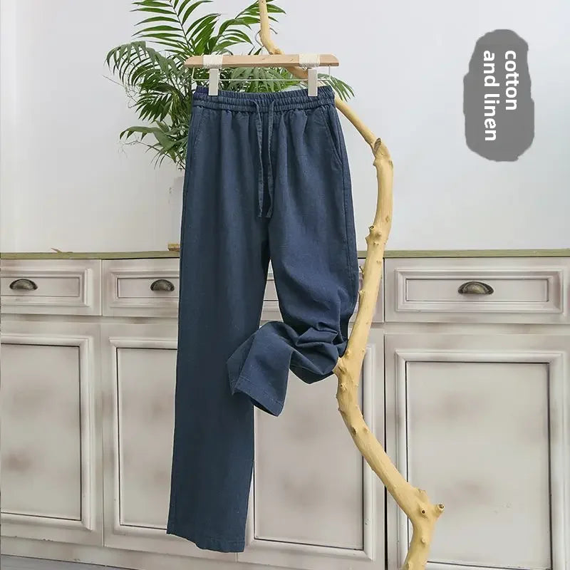 Pantalones de lino puro de alta gama para hombre / holgados, de pierna recta, informales