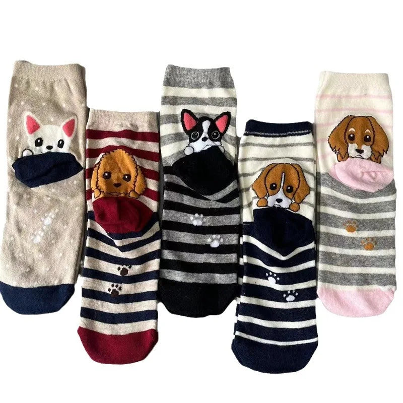 5 pares de calcetines divertidos para mujer, calcetines kawaii lindos 3D de algodón con dibujos animados, cómodos, con estampado de gato, lunares y rayas, estilo casual y moderno coreano. Regalos.