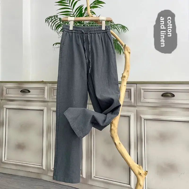 Pantalones de lino puro de alta gama para hombre / holgados, de pierna recta, informales