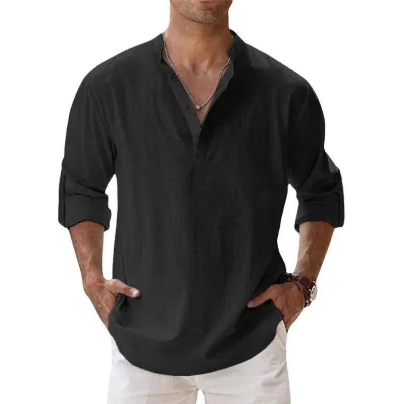 Camisa ligera para hombre / Estilo urbano / Algodón y lino / Hawaianas con cuello transpirable.
