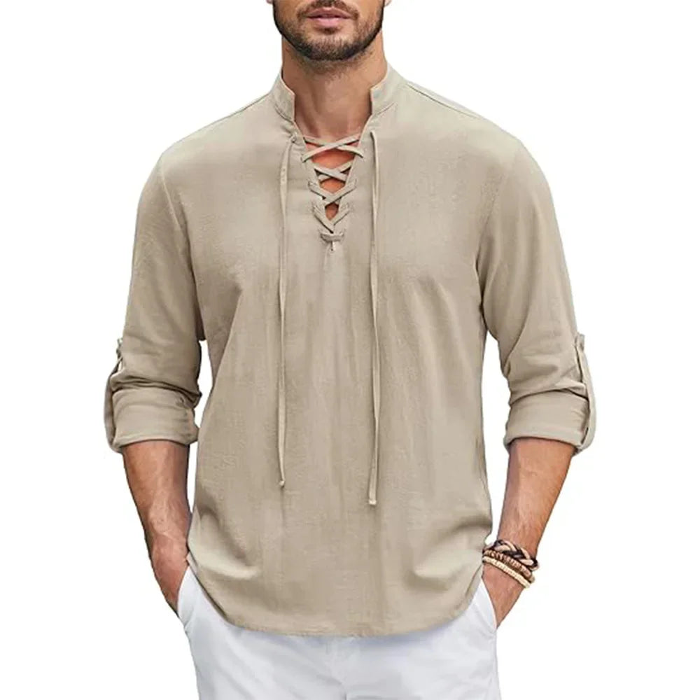 Camisa renacentista para hombre / Estilo medieval, vikingo / Algodón y lino