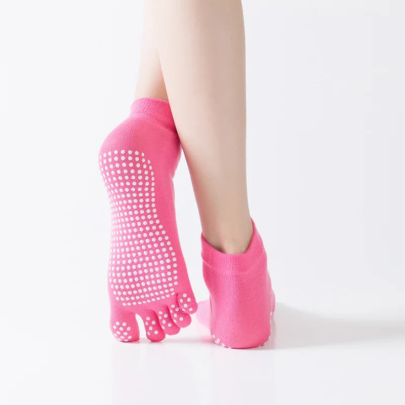 Calcetines de yoga antideslizantes para mujer, calcetines de fitness, pilates, gimnasio, cinco dedos, deportivos, de algodón, coloridos, elásticos, para invierno.
